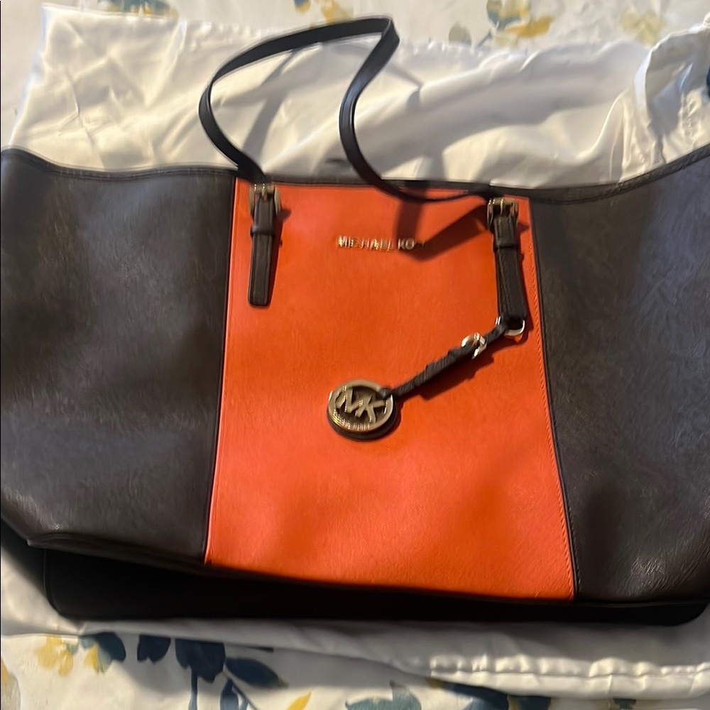 Michael Kors Black and Orange Color-Block Tote